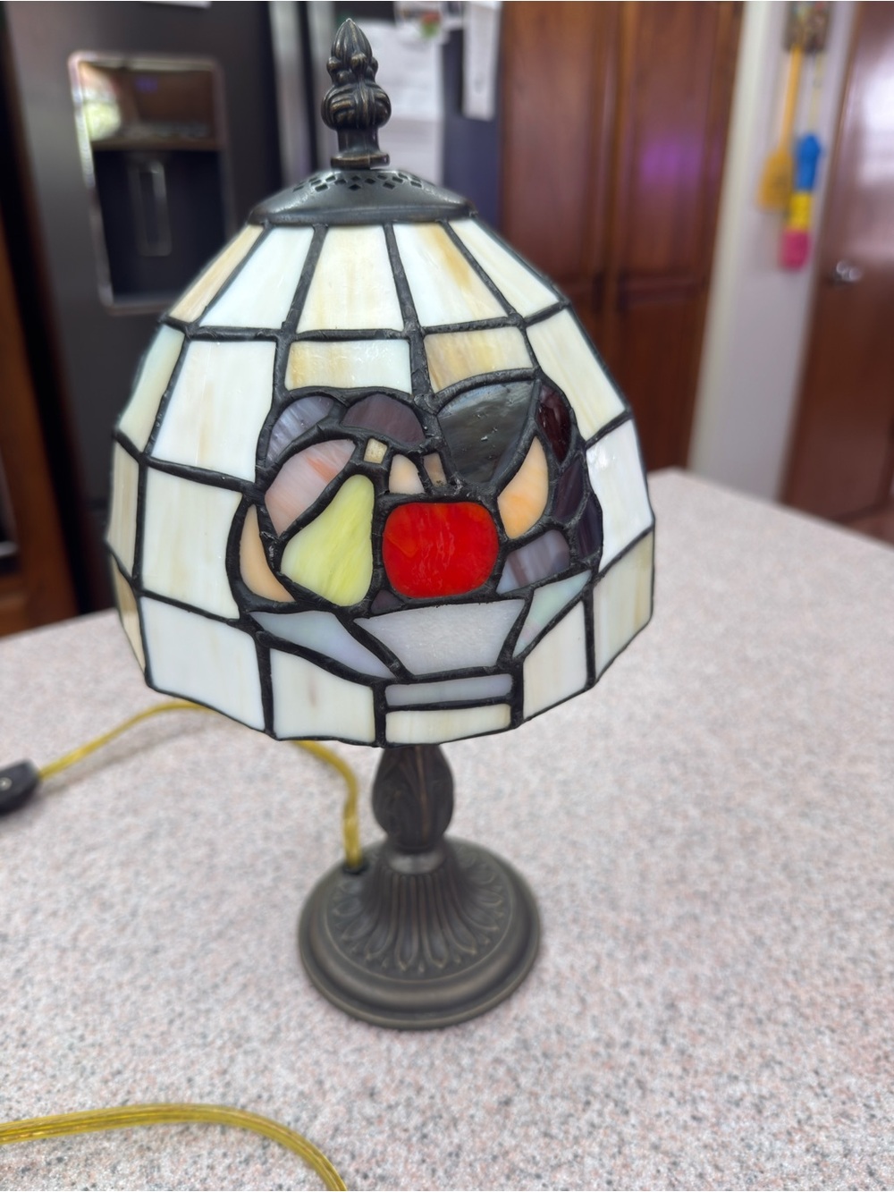 Tiffany-Style Stained Glass Table Lamp with Fruit Bowl